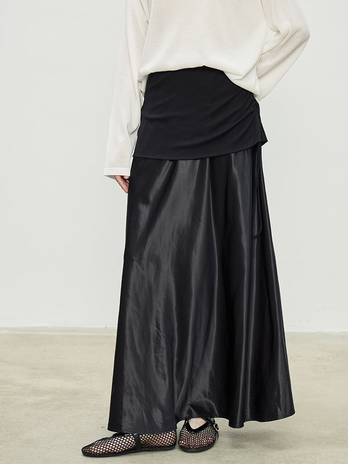 Black Double Fabric Long Skirt_BDHL7075