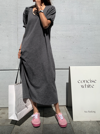 U-Neck Long Shirt Dress_BDHL6100