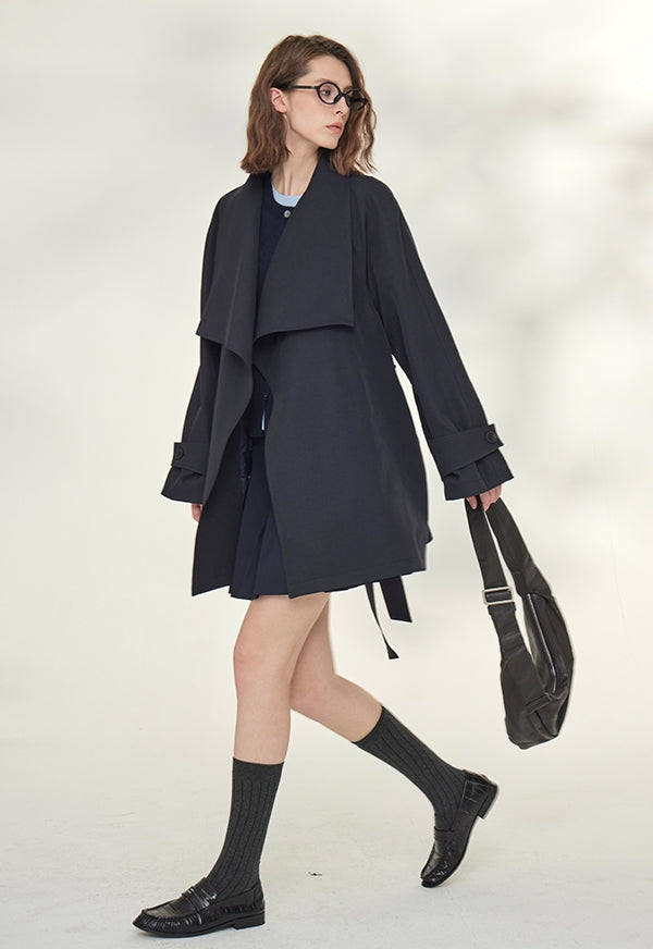Tide Drawstring Short Trench Coat_BDHL7735