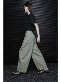 Green High Waisted Draped Casual Pants_BDHL5905