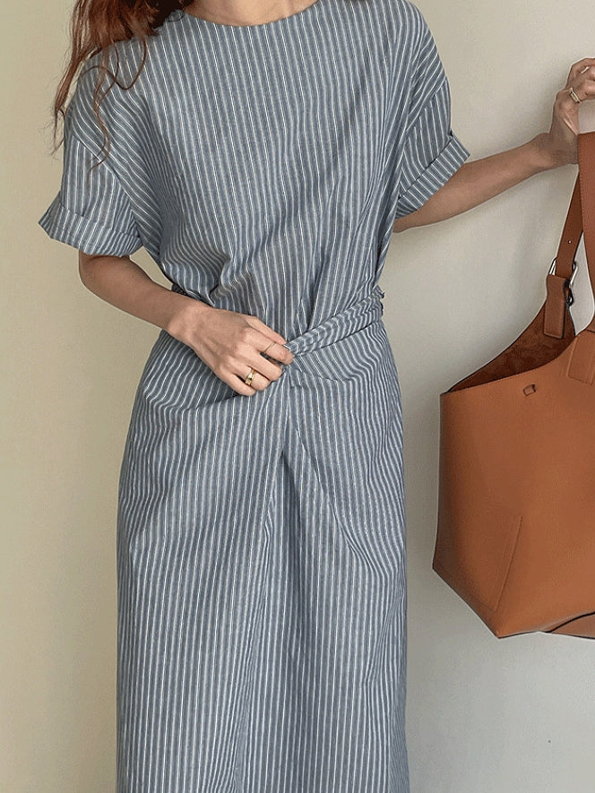 Waist Cross Stripe Dress_BDHL7554