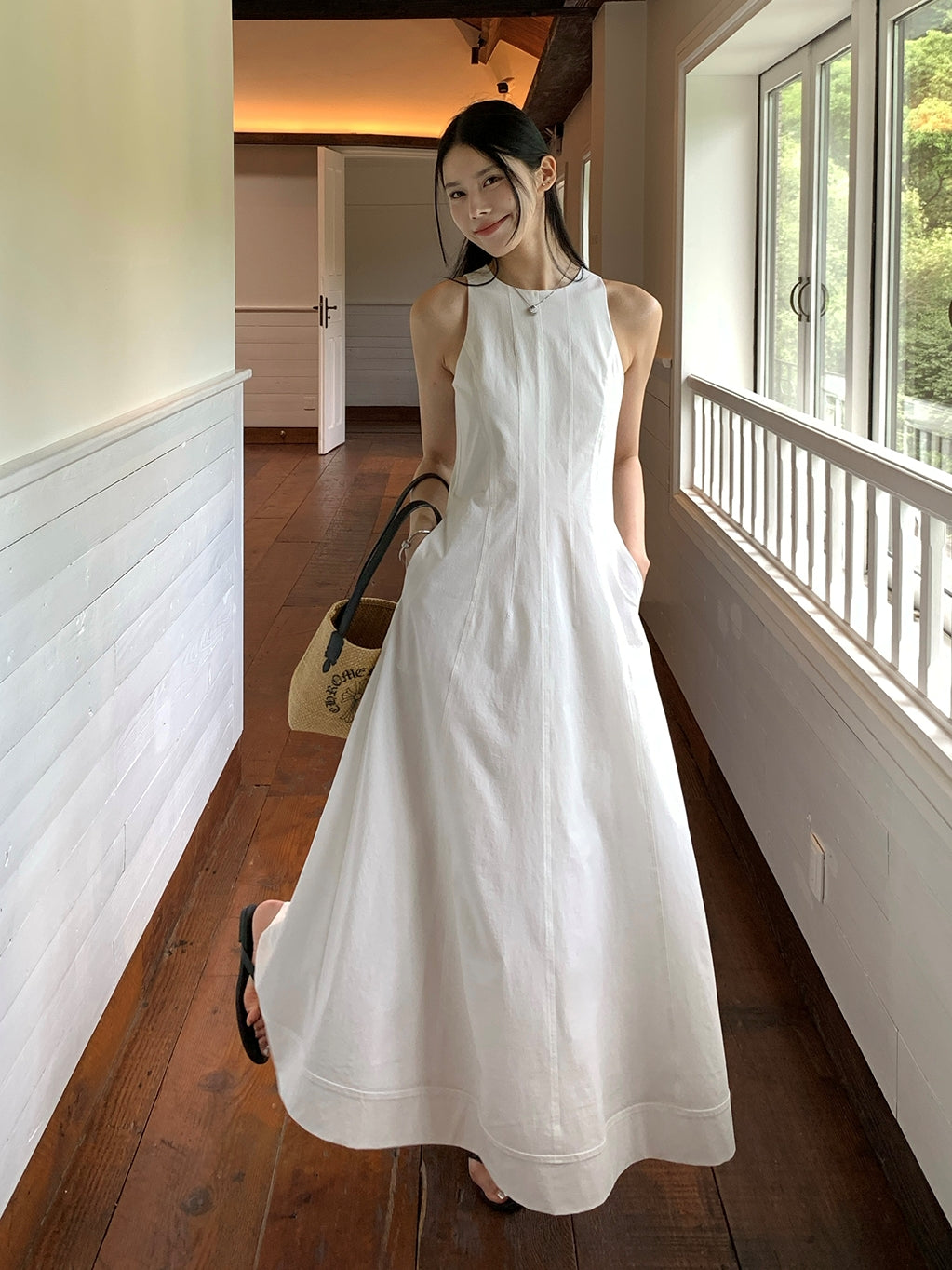 Tucks Long White Dress_BDHL7551
