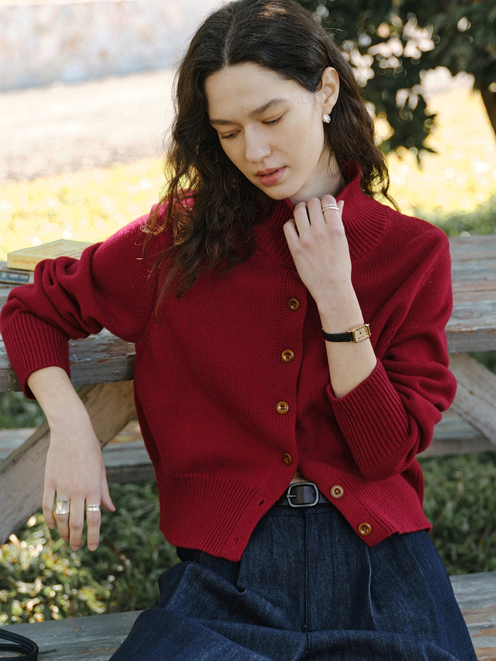 High-Neck Knitted Cardigan_BDHL8110