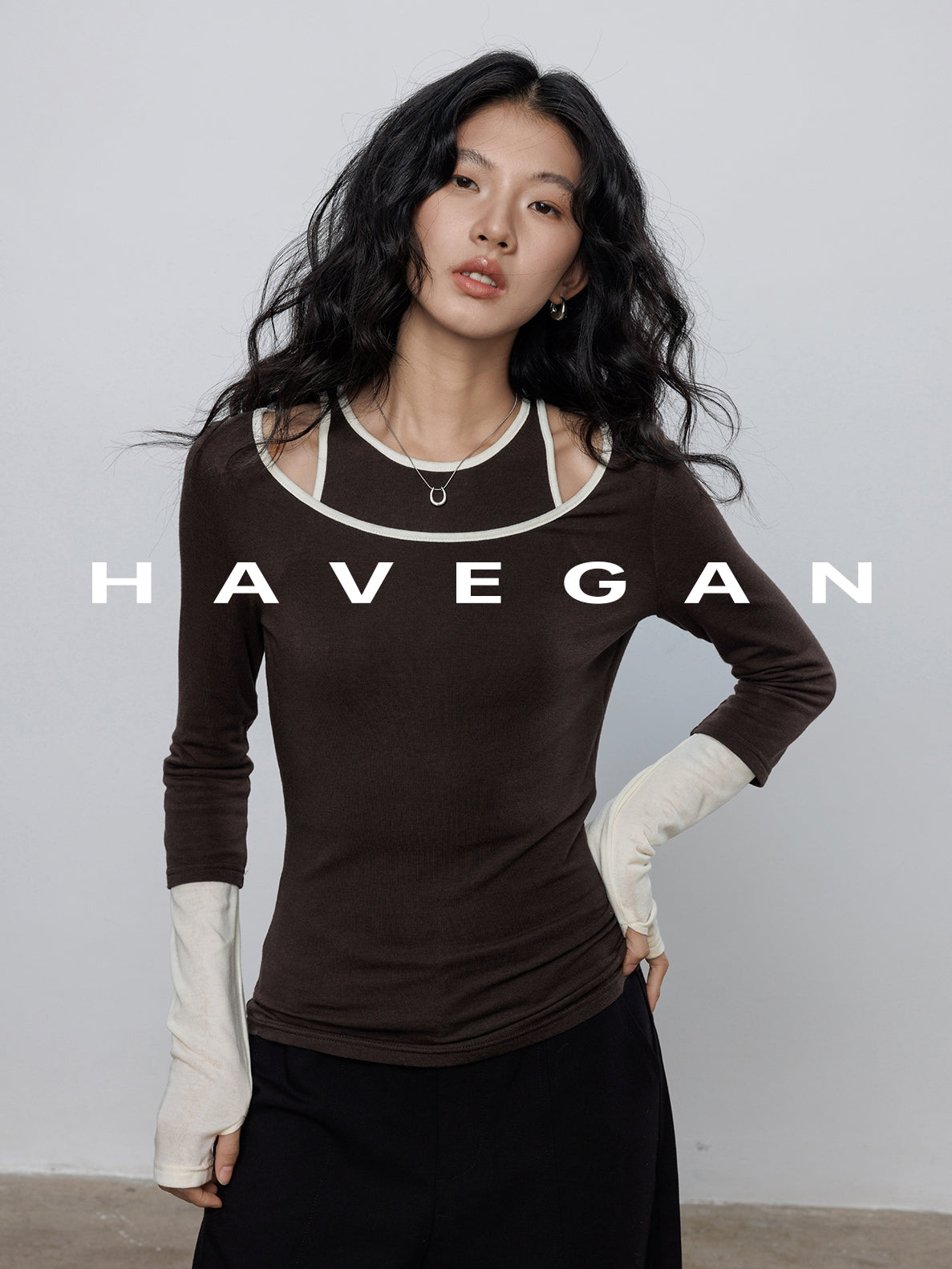 Contrast Color Vest &amp; Long-Sleeved Tops Set_BDHL7779