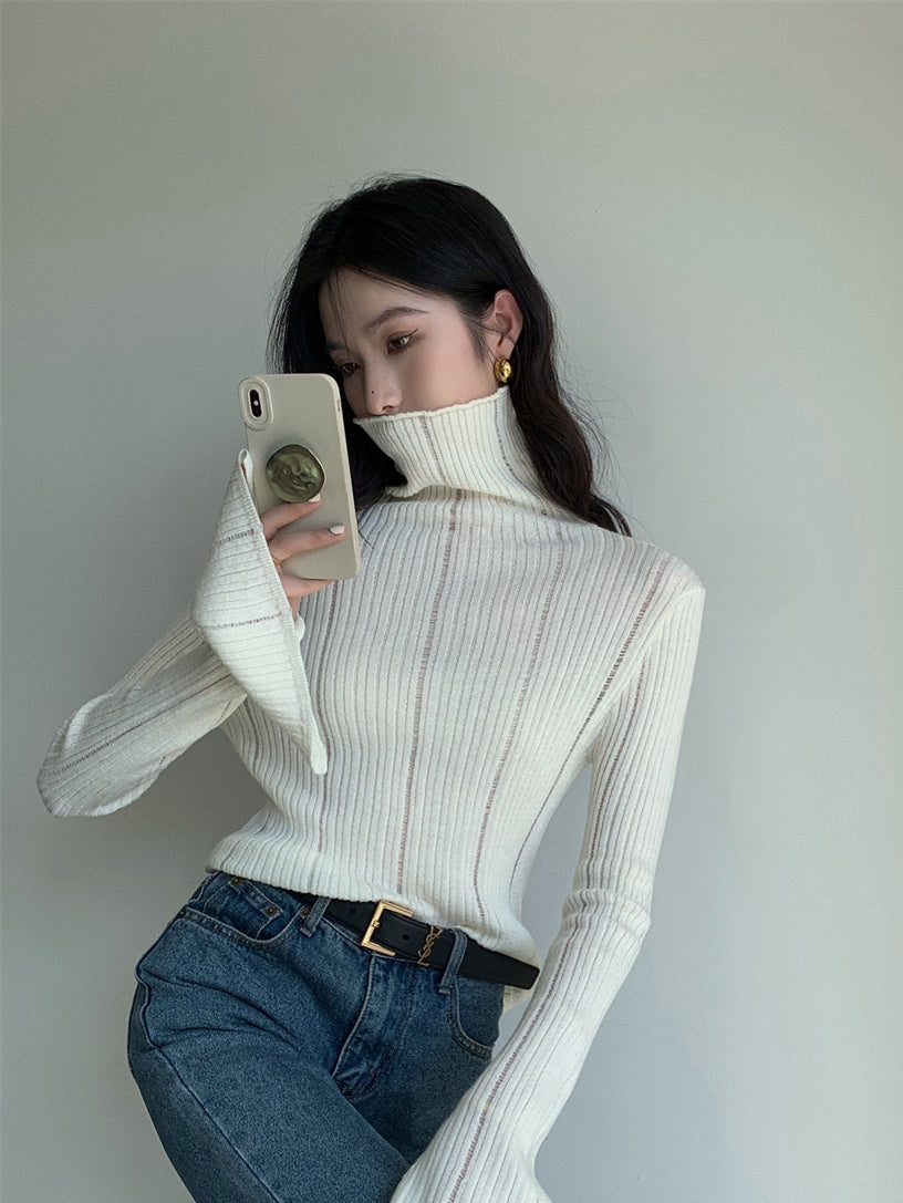 Flared-Sleeve Slim-Fit Knit Tops_BDHL8016