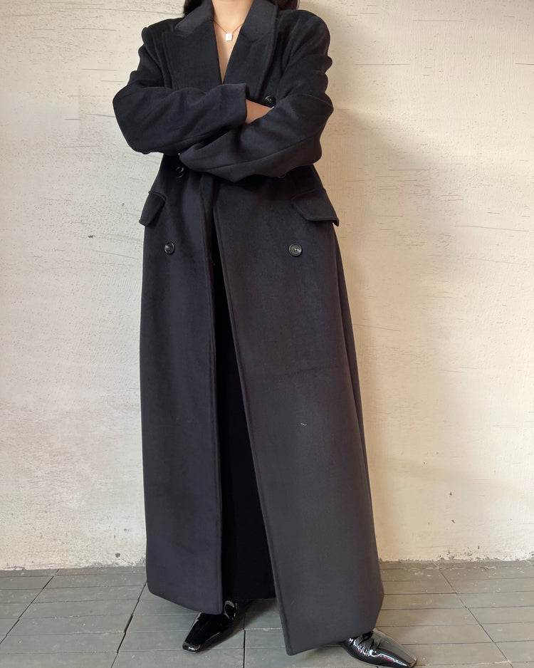 Waist double-breasted long coat_BDHL5326