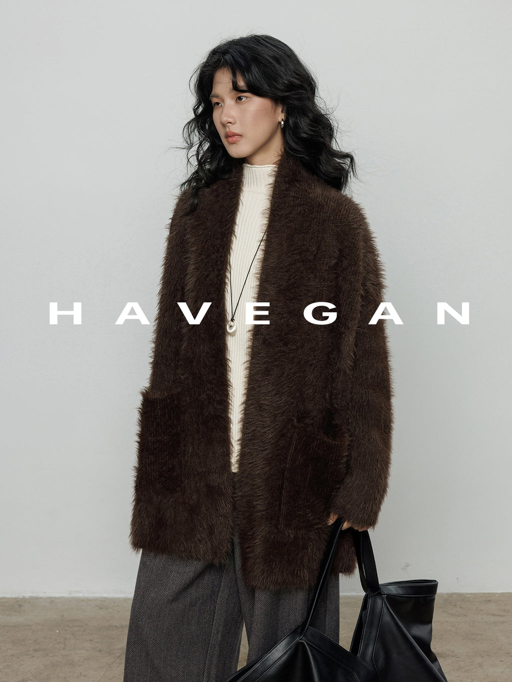 無領抓絨長版開襟衫_BDHL7971