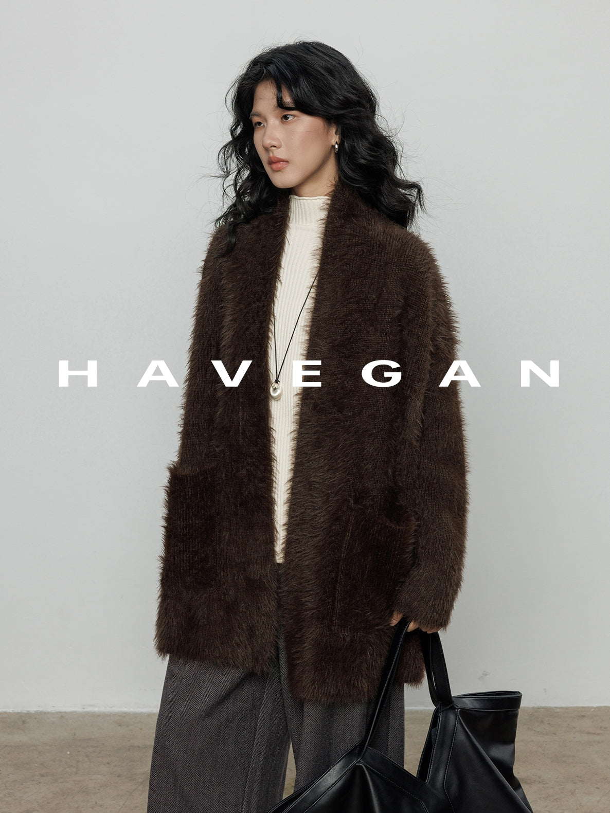 無領抓絨長版開襟衫_BDHL7971