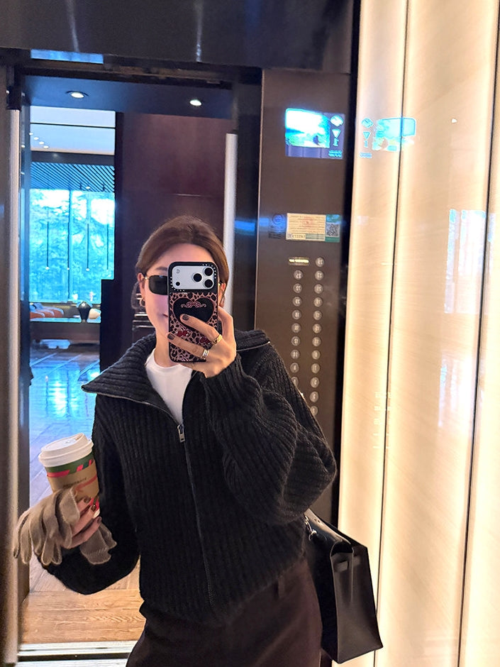 Thick Knitted Zip-Up Cardigan_BDHL8122