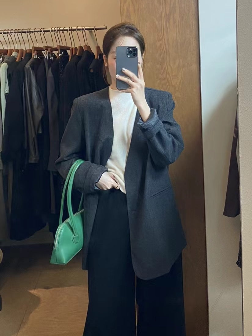 Loose-Fitting Collarless Jacket_BDHL7148
