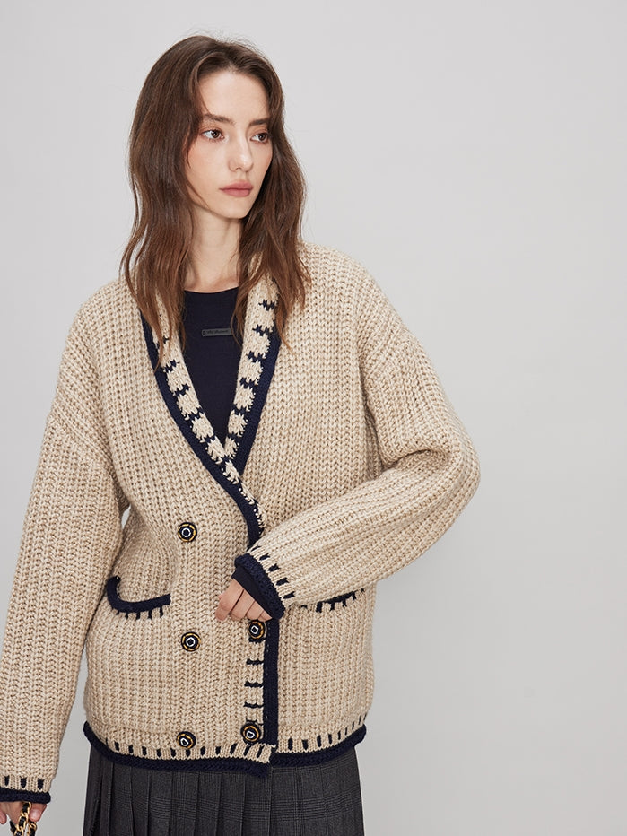 V-Neck Chunky Knit Cardigan_BDHL7989