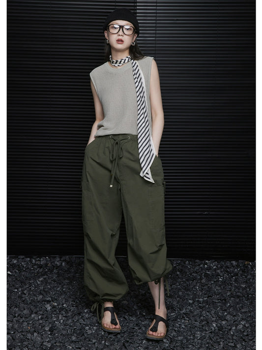 Moment military green leggings for women 2024 new summer high waist hanging relaxed straight barrel craftsmanship beautiful explosion type 