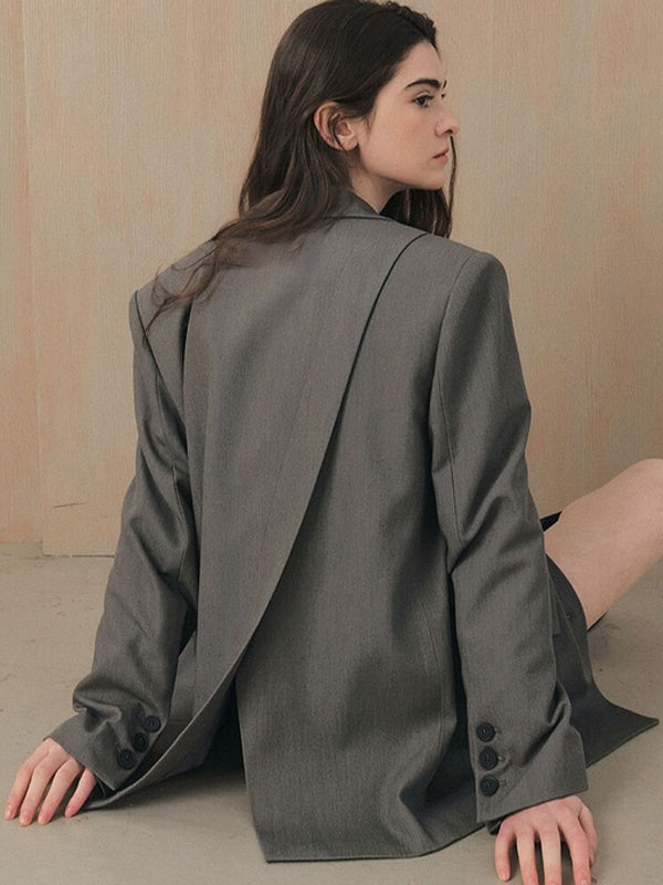 Back Slit Dark Gray Blazer_BDHL6483