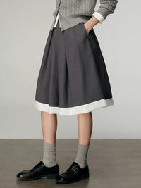 Contrast Colour Pleated Skirt_BDHL6888