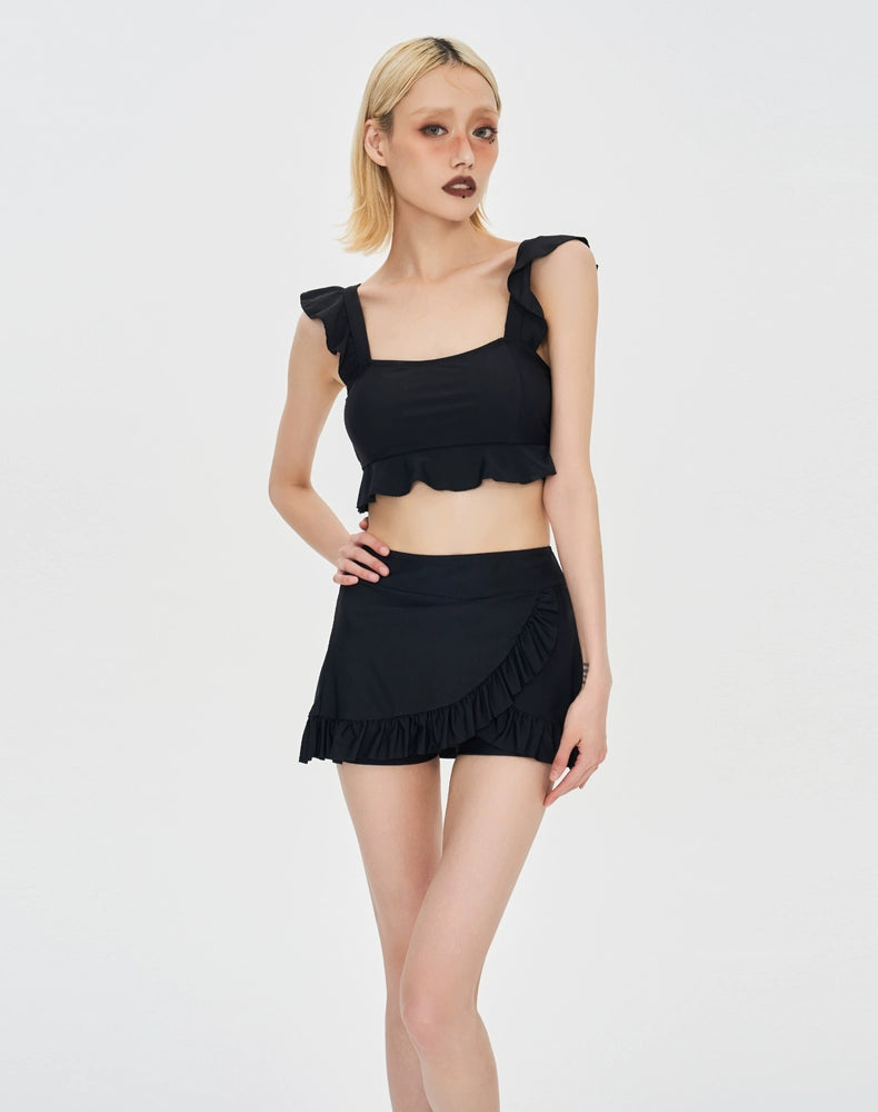 Ruffle Strap TwoPiece Skirted Swimsuit_HL3243