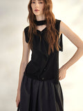 Bow Tie Sleeveless Tops_BDHL7666