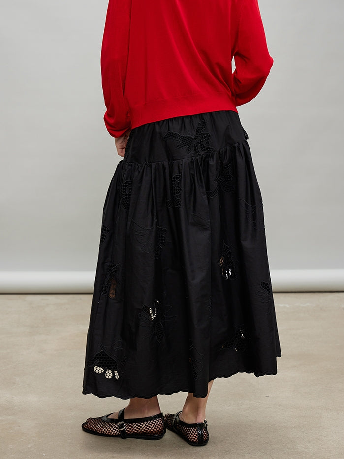 Embroidered Hollow A-Line Skirt_BDHL7184