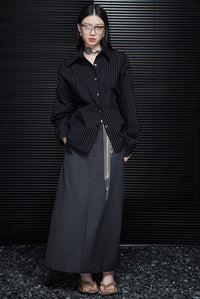 Black Back Button Loose Shirt_BDHL6363