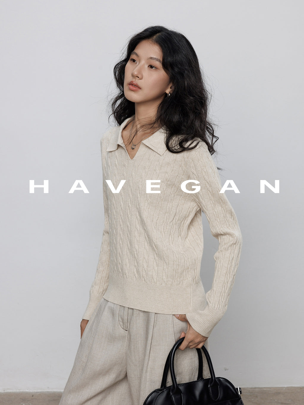 Polo-Collar Cable Knit Tops_BDHL7782