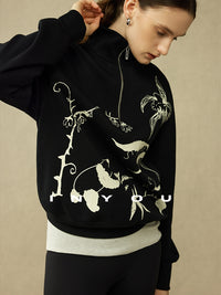 Stand Collar Printed Zip-Up Sweatshirt_BDHL6787