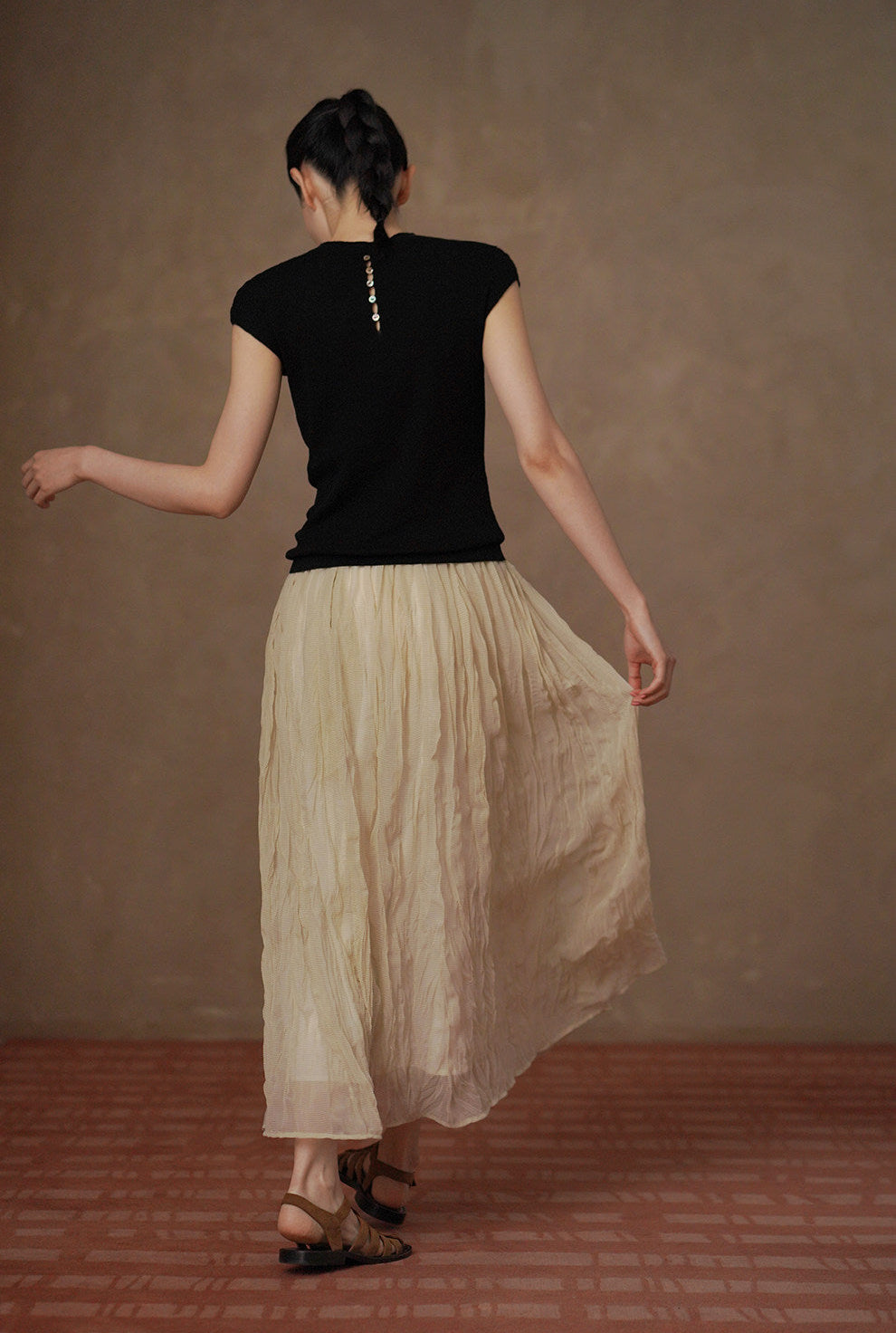 Cap Sleeve Button-Back Knit Top_BDHL8299