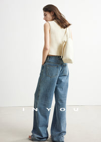 Straight Floor-Length Denim Pants_BDHL6951