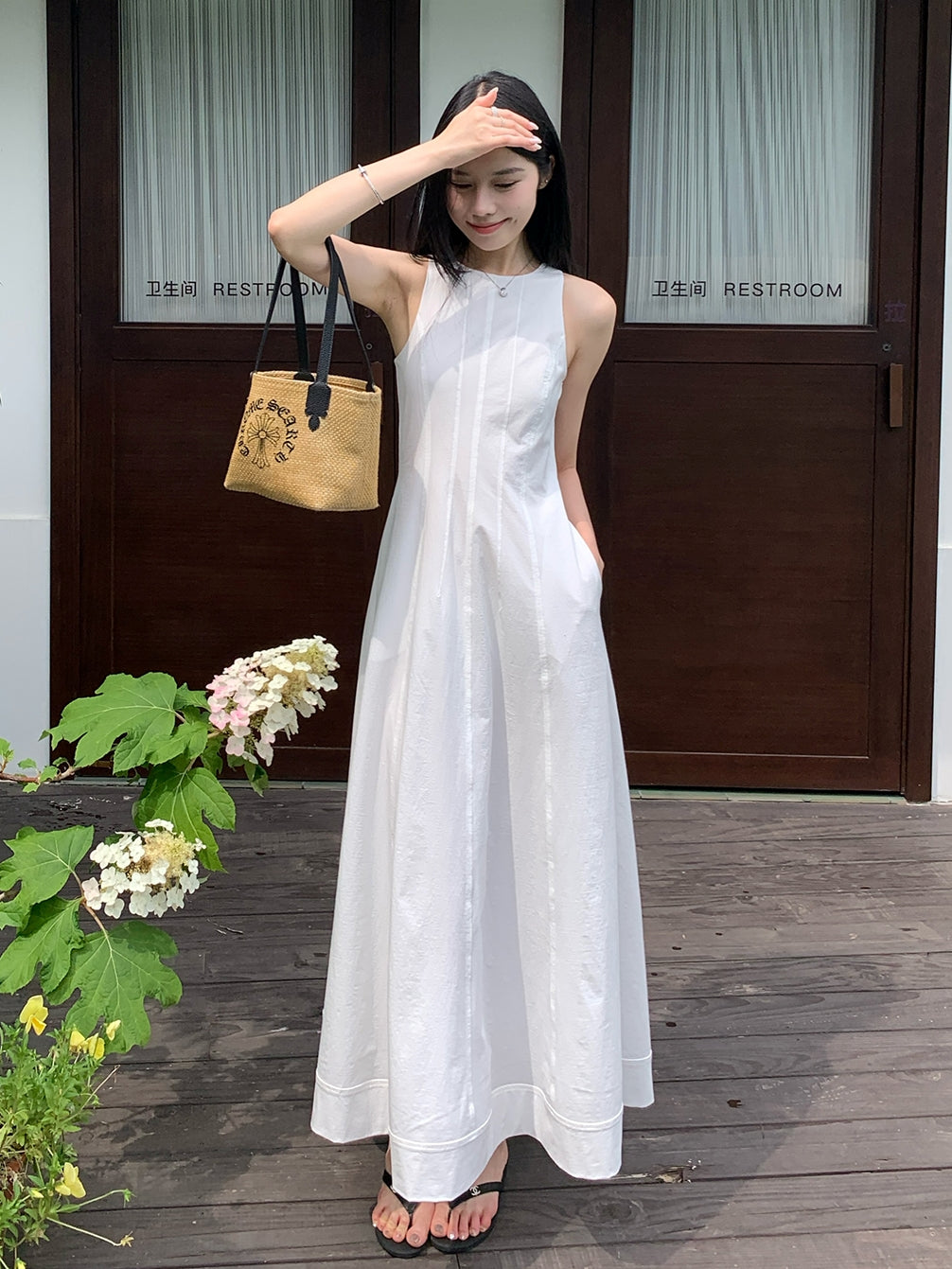 Tucks Long White Dress_BDHL7551