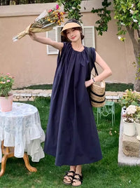 Navy Sleeveless A-Line Dress_BDHL6228