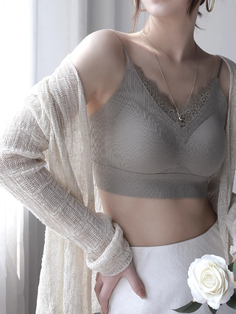 Knitted Cardigan And Lace Camisole Set_BDHL7414