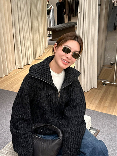 Thick Knitted Zip-Up Cardigan_BDHL8122