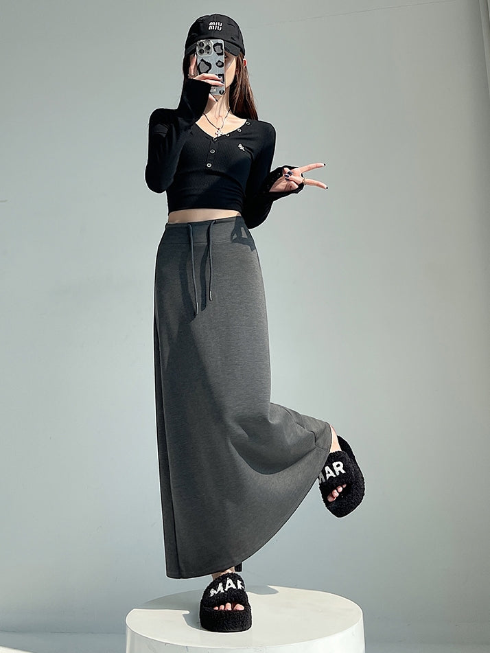 High-Waisted Slit Straight Skirt_BDHL7823