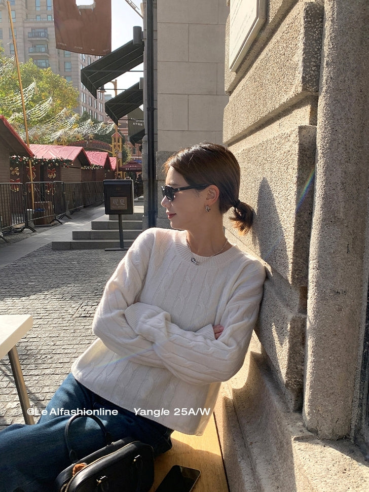 Crew-Neck Cable Knit Tops_BDHL8048