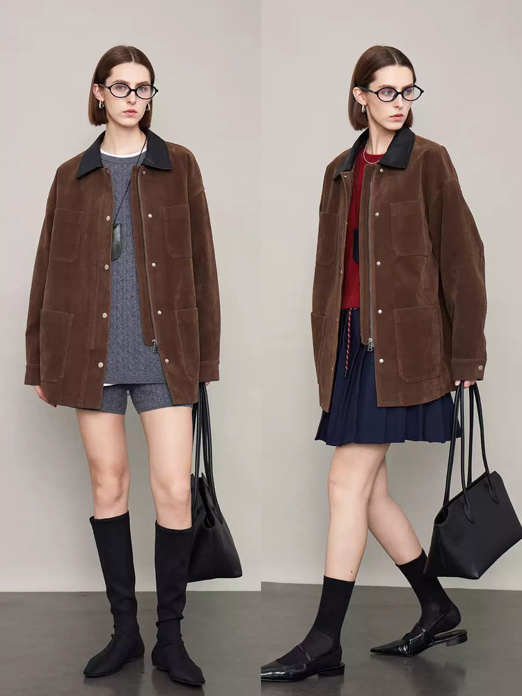 Contrast Collar Suede Jacket_BDHL6604