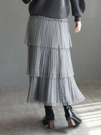 Mesh Pleated Tiered Skirt_BDHL6868