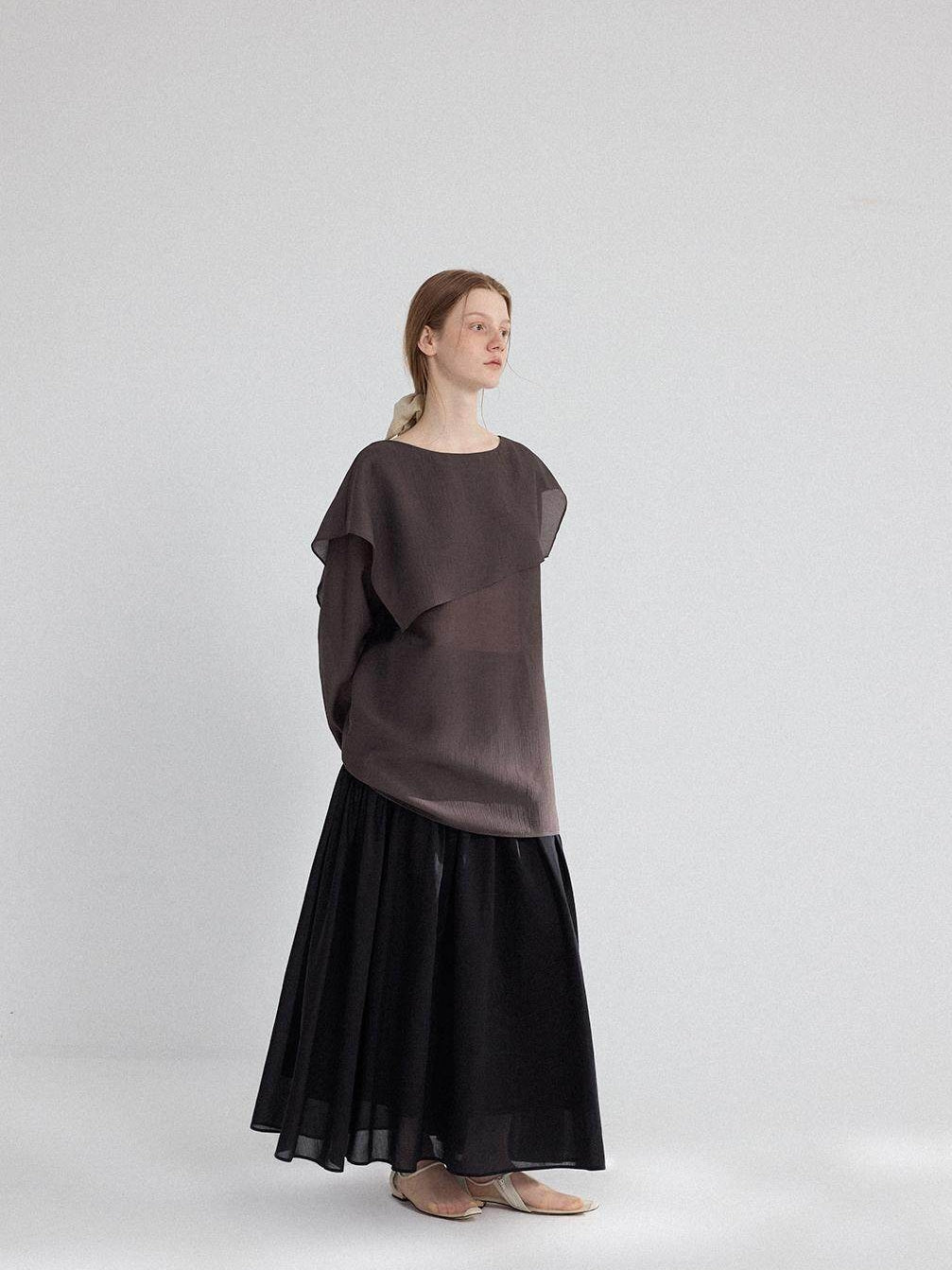 Asymmetrical Loose-Collar Blouse_BDHL8155