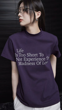 Purple loose-fitting short-sleeved T-shirt_BDHL5900