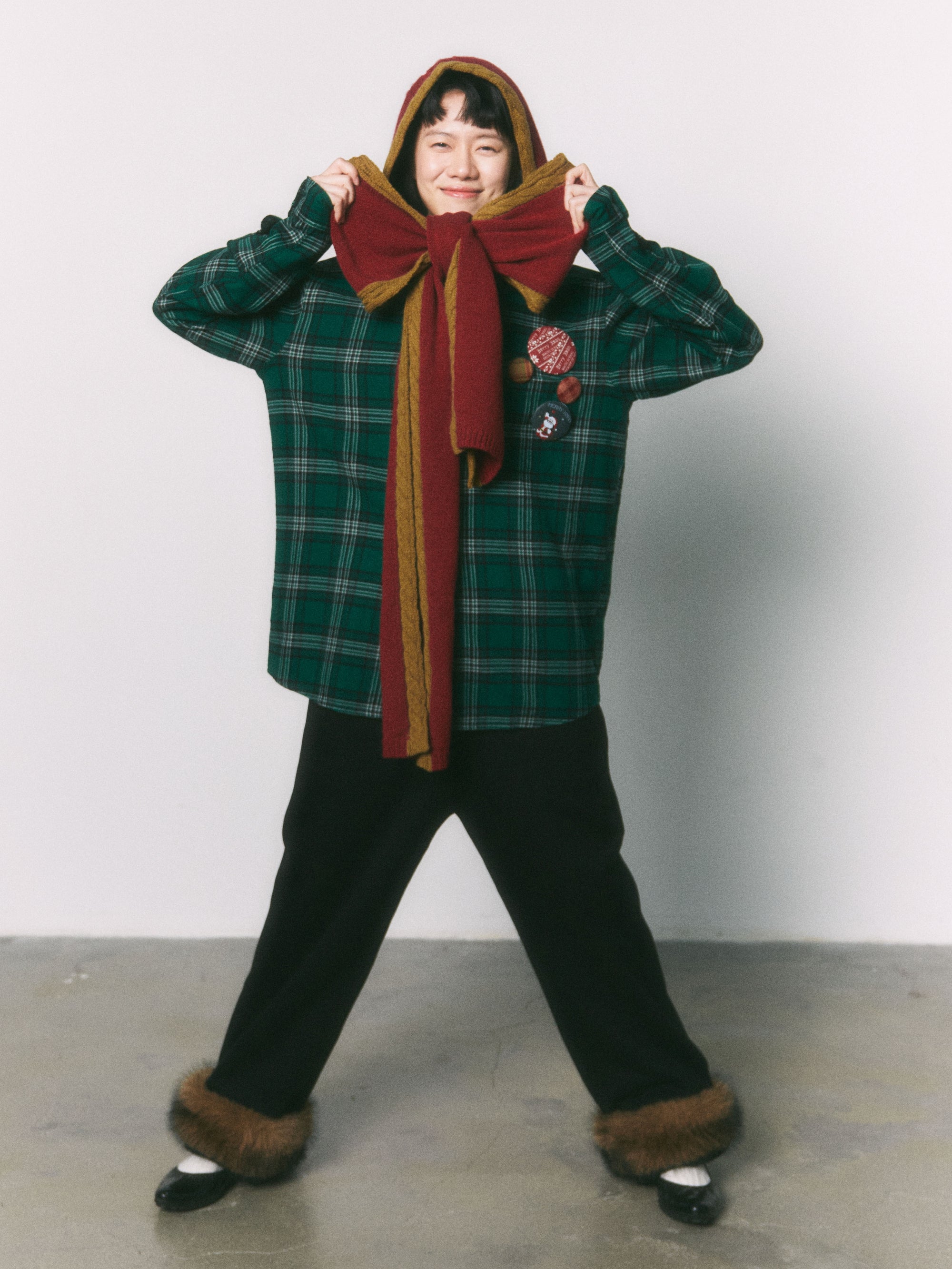 Contrast Color Hooded Scarf_BDHL6963