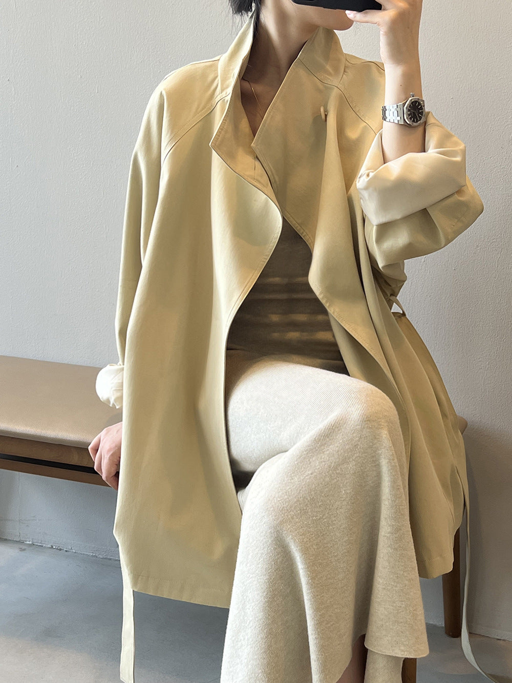 Retro Stand Collar Trench Coat_BDHL7126