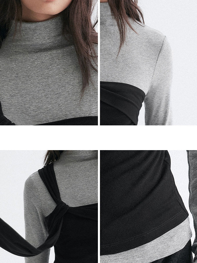 Two-Piece Style Turtleneck Tops_BDHL8099