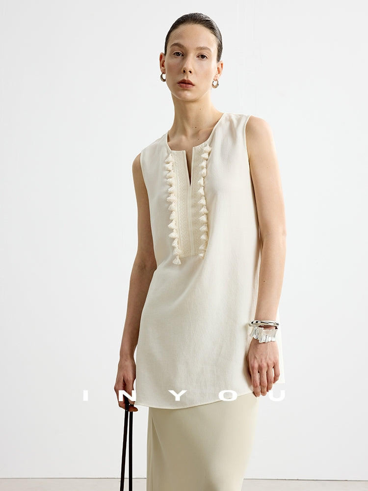 Fringe V-Neck Sleeveless Tops_BDHL7652
