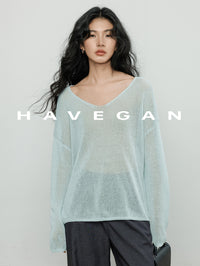 V-Neck Loose-Fitting Sheer Knit_BDHL7069