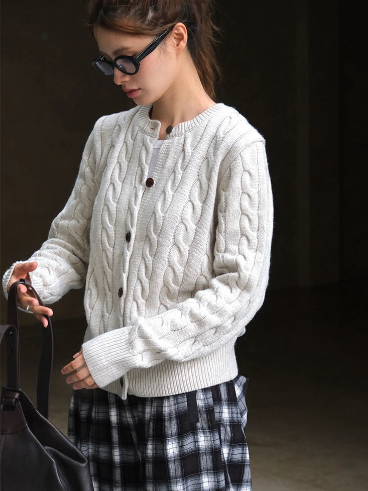 Retro Twisted Knit Cardigan_BDHL6529