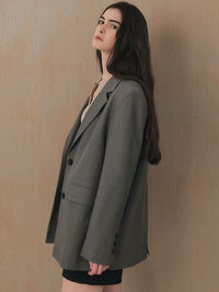 Back Slit Dark Grey Blazer_BDHL6483