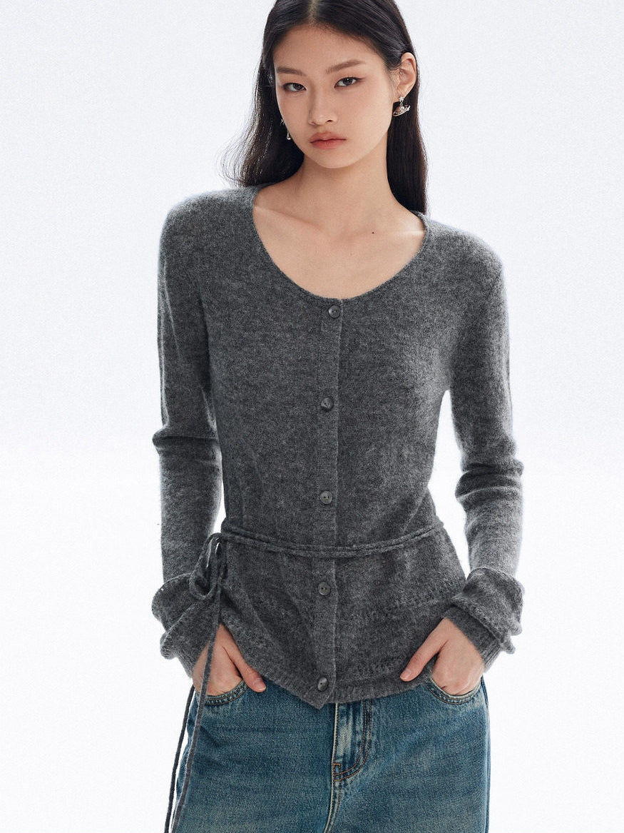 V-Neck Long-Sleeved Knit Cardigan_BDHL8148