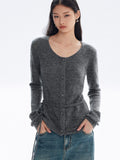 V-Neck Long-Sleeved Knit Cardigan_BDHL8148