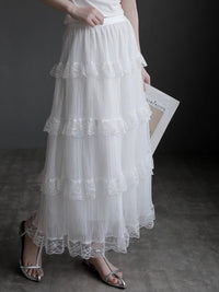 Mesh Lace Medium Length Skirt_BDHL7417