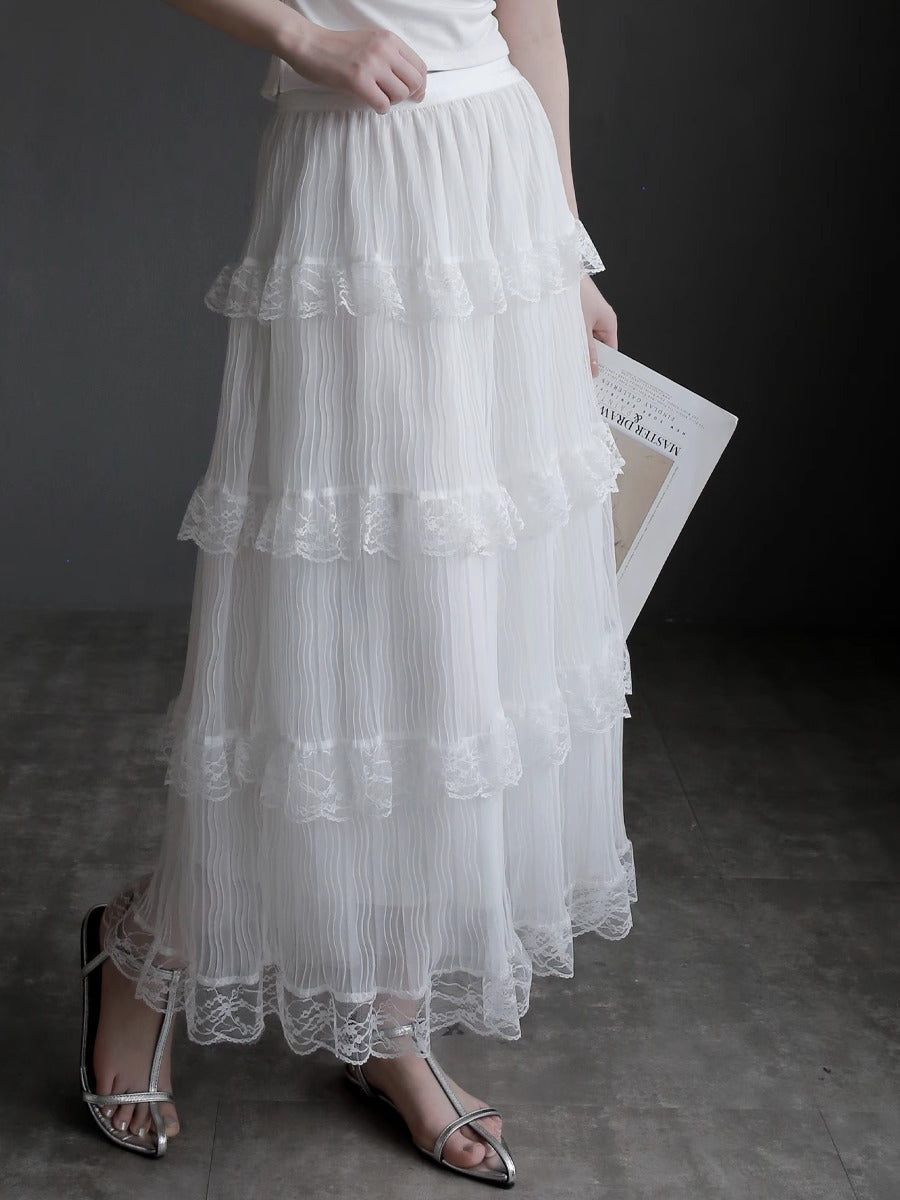 Mesh Lace Medium Length Skirt_BDHL7417