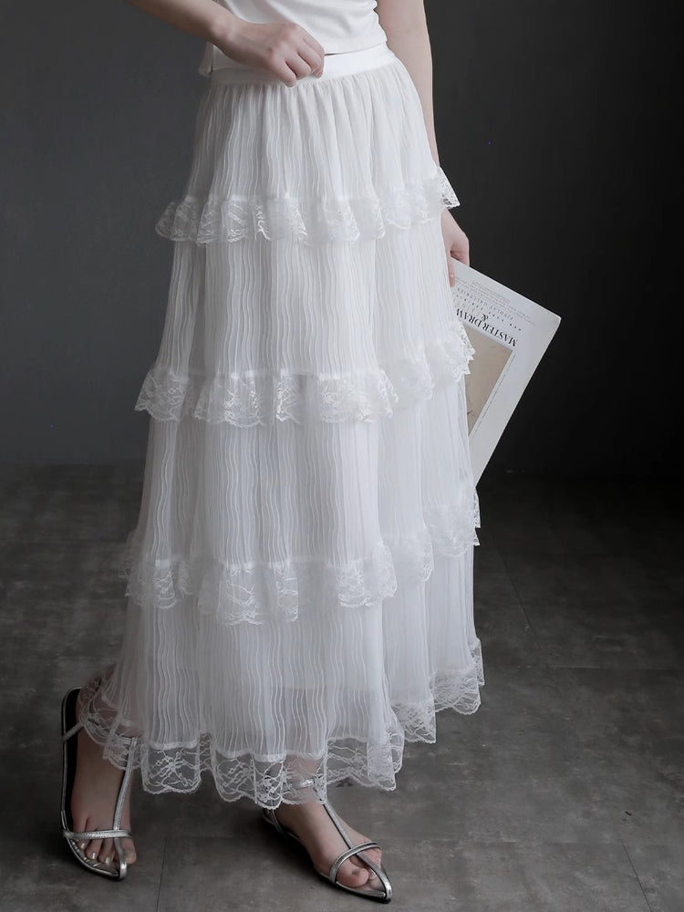 Mesh Lace Medium Length Skirt_BDHL7417