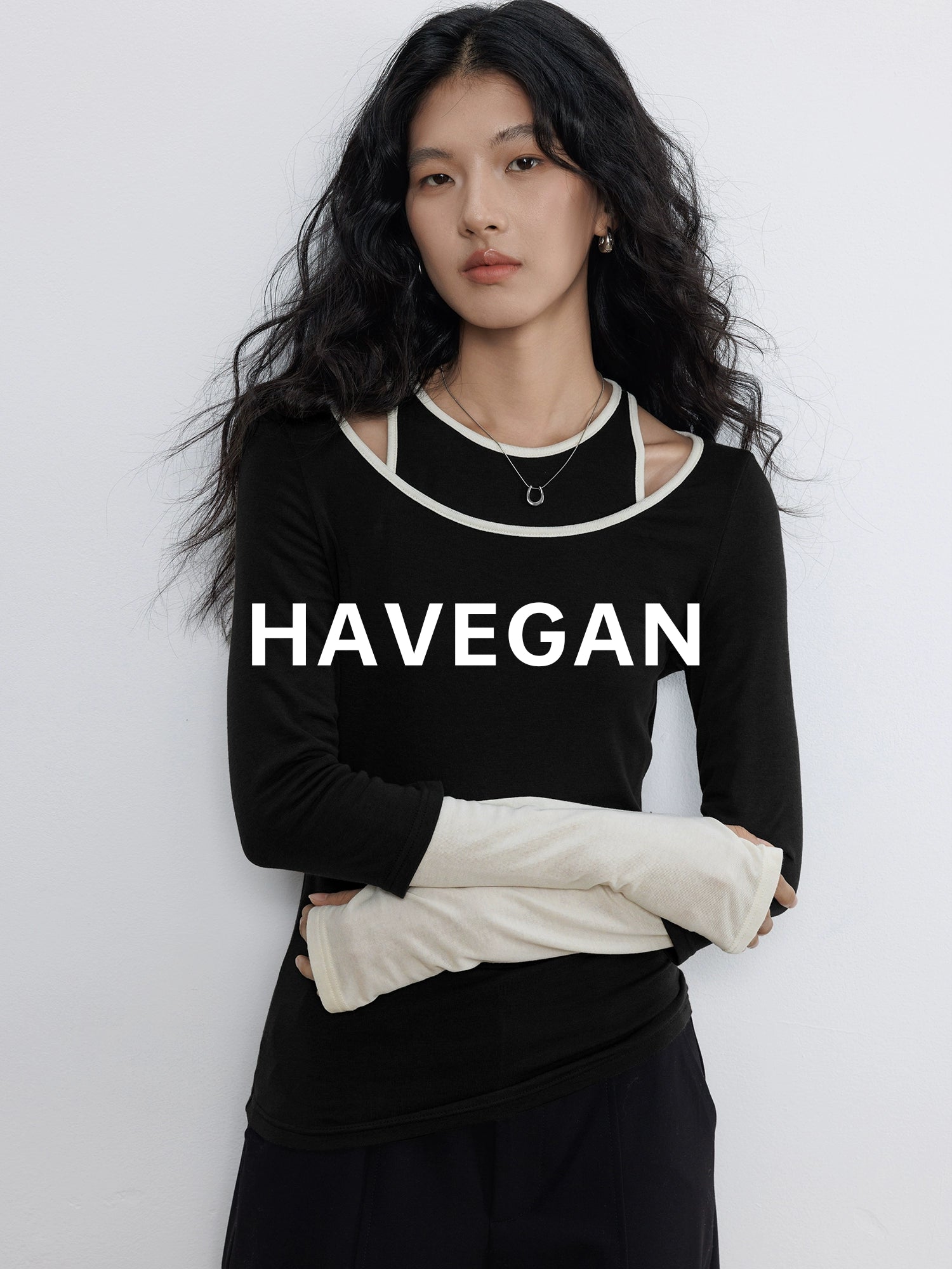 Contrast Color Vest &amp; Long-Sleeved Tops Set_BDHL7779