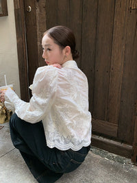 Stand-Up Collar Puff Sleeve Shirt_BDHL6461